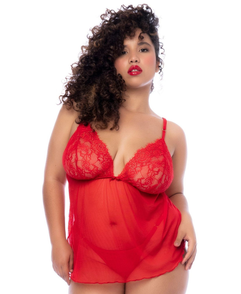 Nuisette courte grande taille rouge et string 